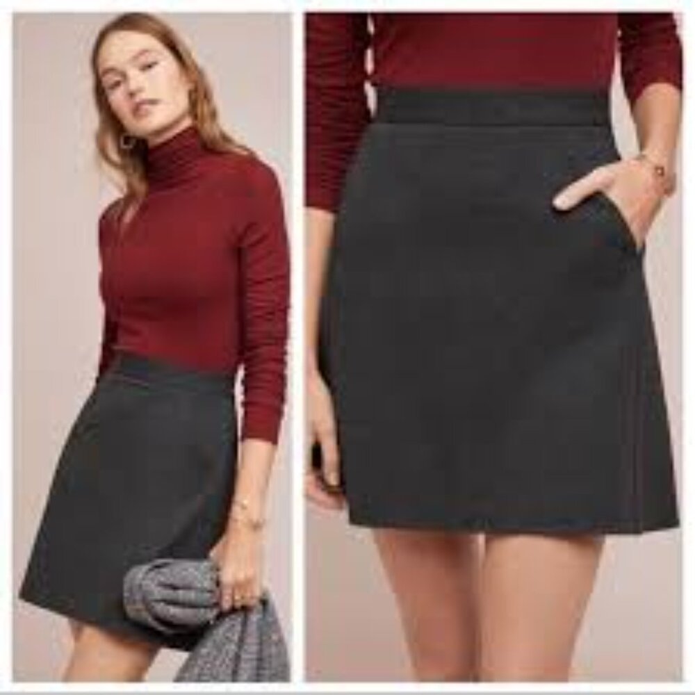 Anthropologie Hutch Ponti Knit Lined Skirt with Pockets Gray Size Large